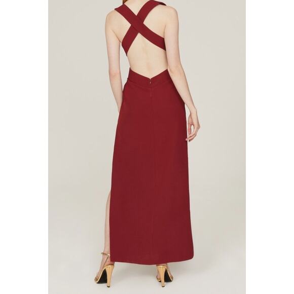 Fame & Partners Formal Dress Women 4 Burgundy Plunge Cutout Slit Maxi Gown - Picture 3 of 12